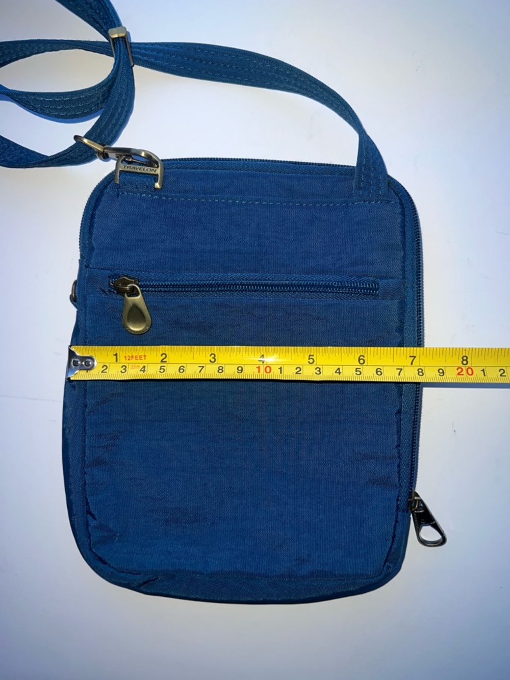 Travelon AntiTheft Signature Slim Pouch Quilted Blue Crossbody Bag - Picture 9 of 9